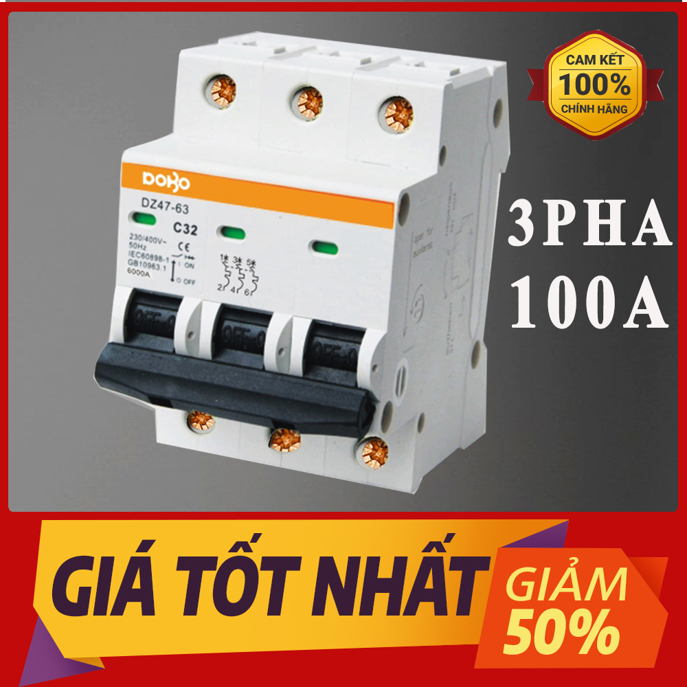 [HÀNG CHÍNH HÃNG] Cầu Dao Tự Động 3 Pha  380V 100A MCB DOBO KOREA siêu nhạy - 10kA (Aptomat chống chập - quá tải) - Bảo hành 12 tháng - Hàng Tốt