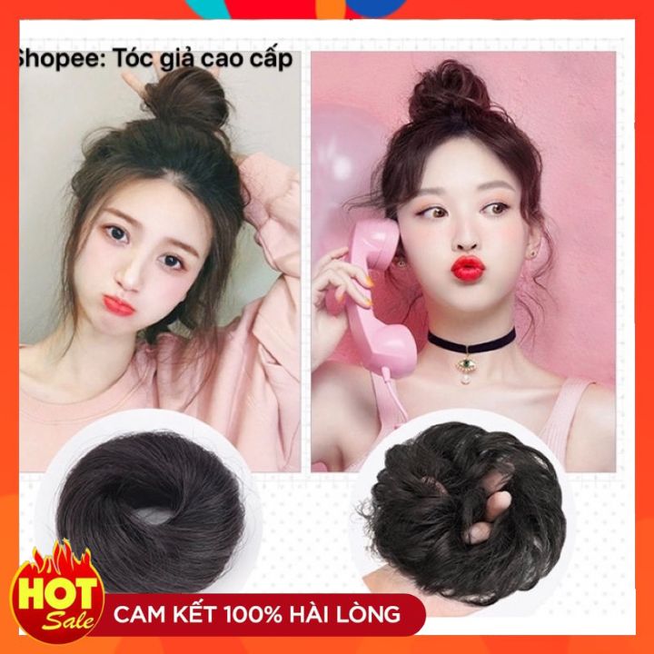 Tóc giả búi ❤️ tóc thật 100% ❤️ tóc giả búi làm từ tóc thật cao cấp, siêu dễ thương, thời thượng - thẳng/xoăn