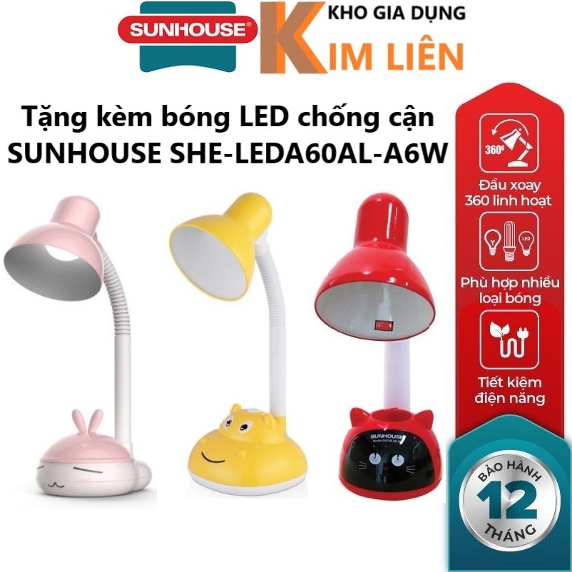 Đèn bàn học chống cận sunhouse she-16led-a6 - kèm bóng - chính hãng bh 12 tháng