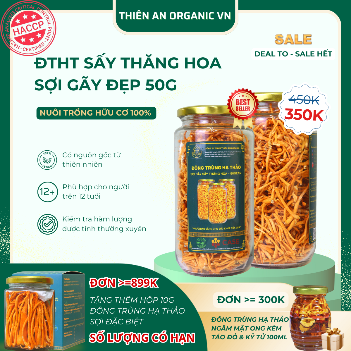 Đông trùng hạ thảo sấy thăng hoa Sợi Gãy 50gram Thiên An dễ ngủ tăng cường hệ miễn dịch