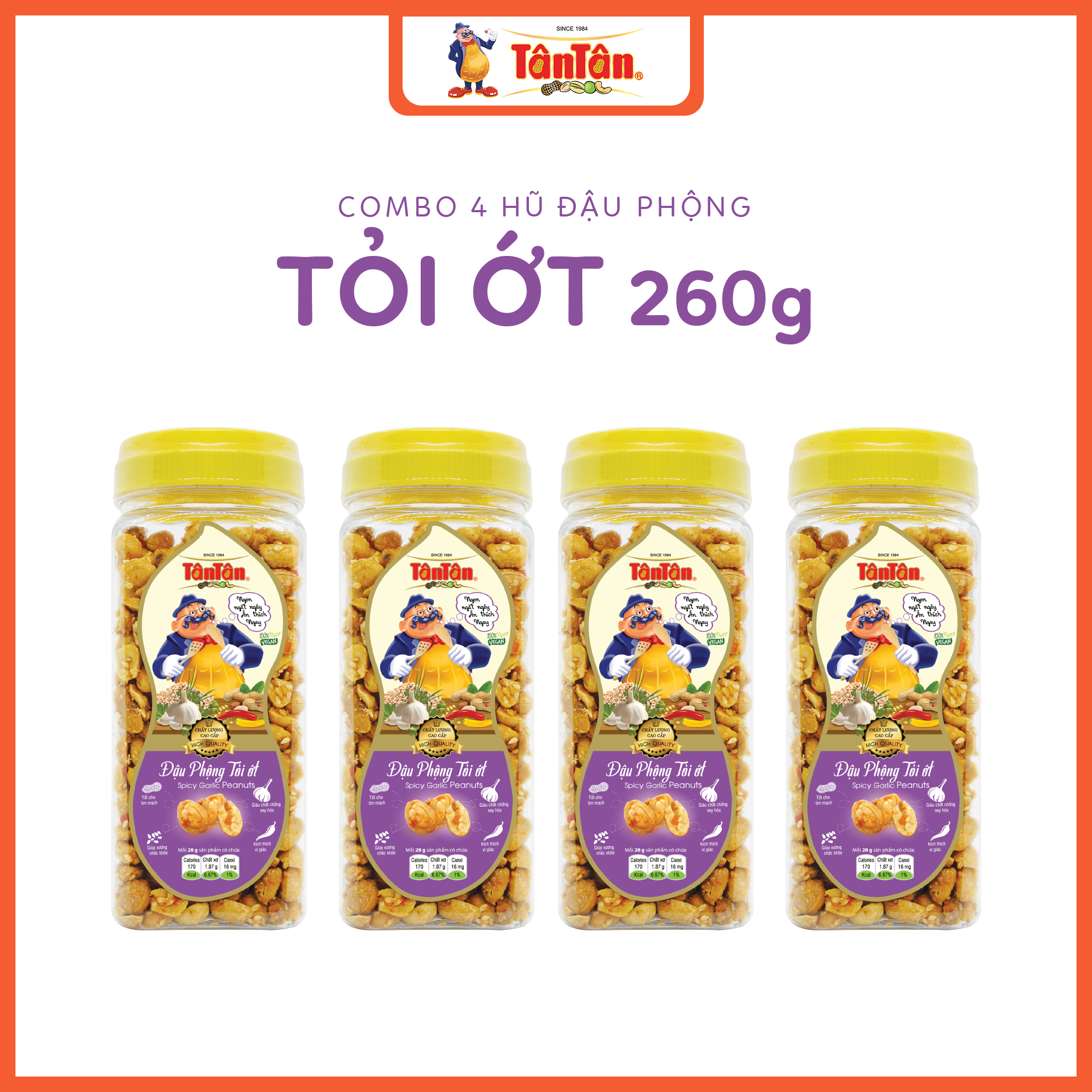Combo 4 hũ Đậu phộng Tỏi ớt Tân Tân (260g/hũ)