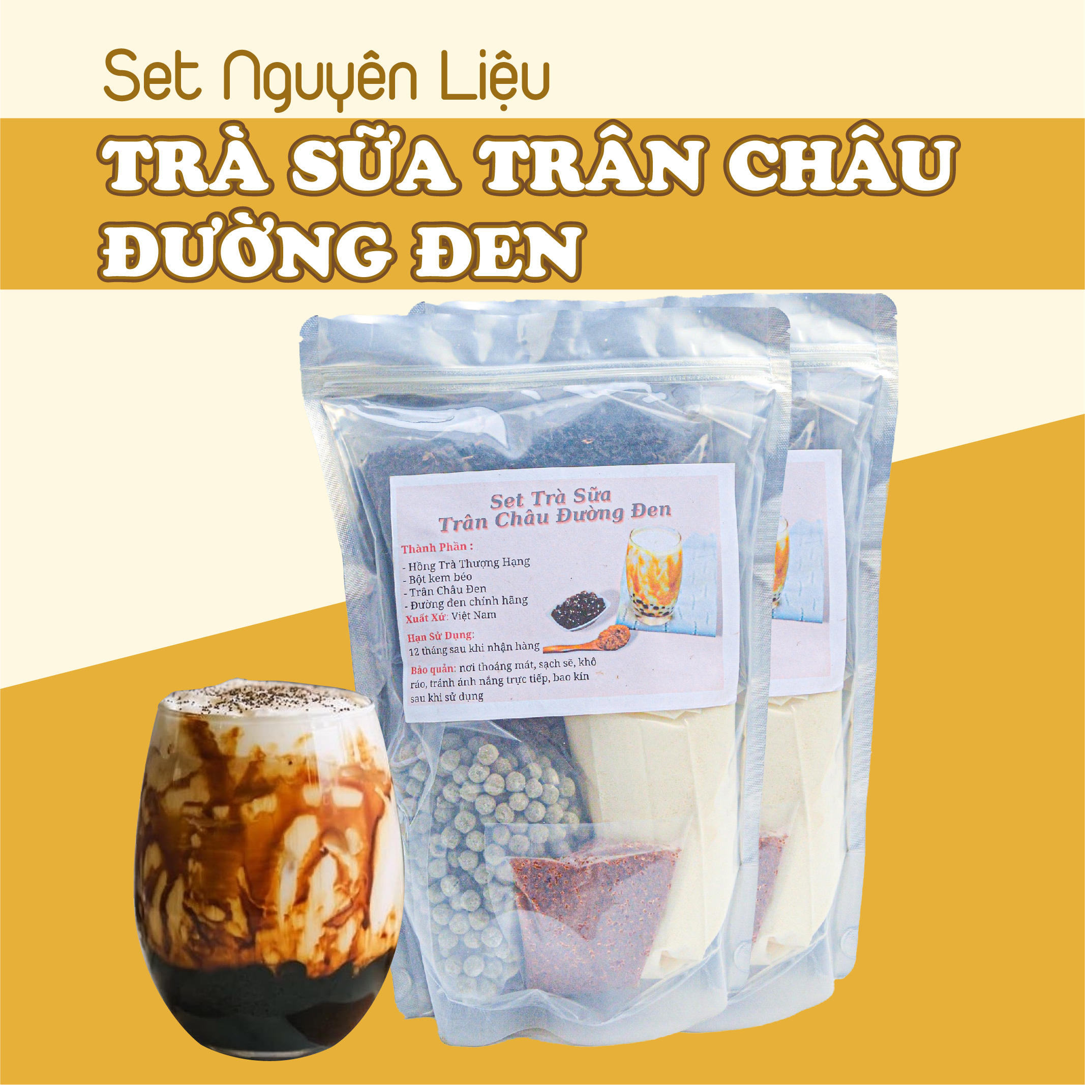 Trà Sữa Olong Tự Pha Trân Châu Đường Đen Set Lớn Nguyên Liệu Nấu Được 42-45 ly TRÀ SỮA BẾP CUTE OFFICIAL