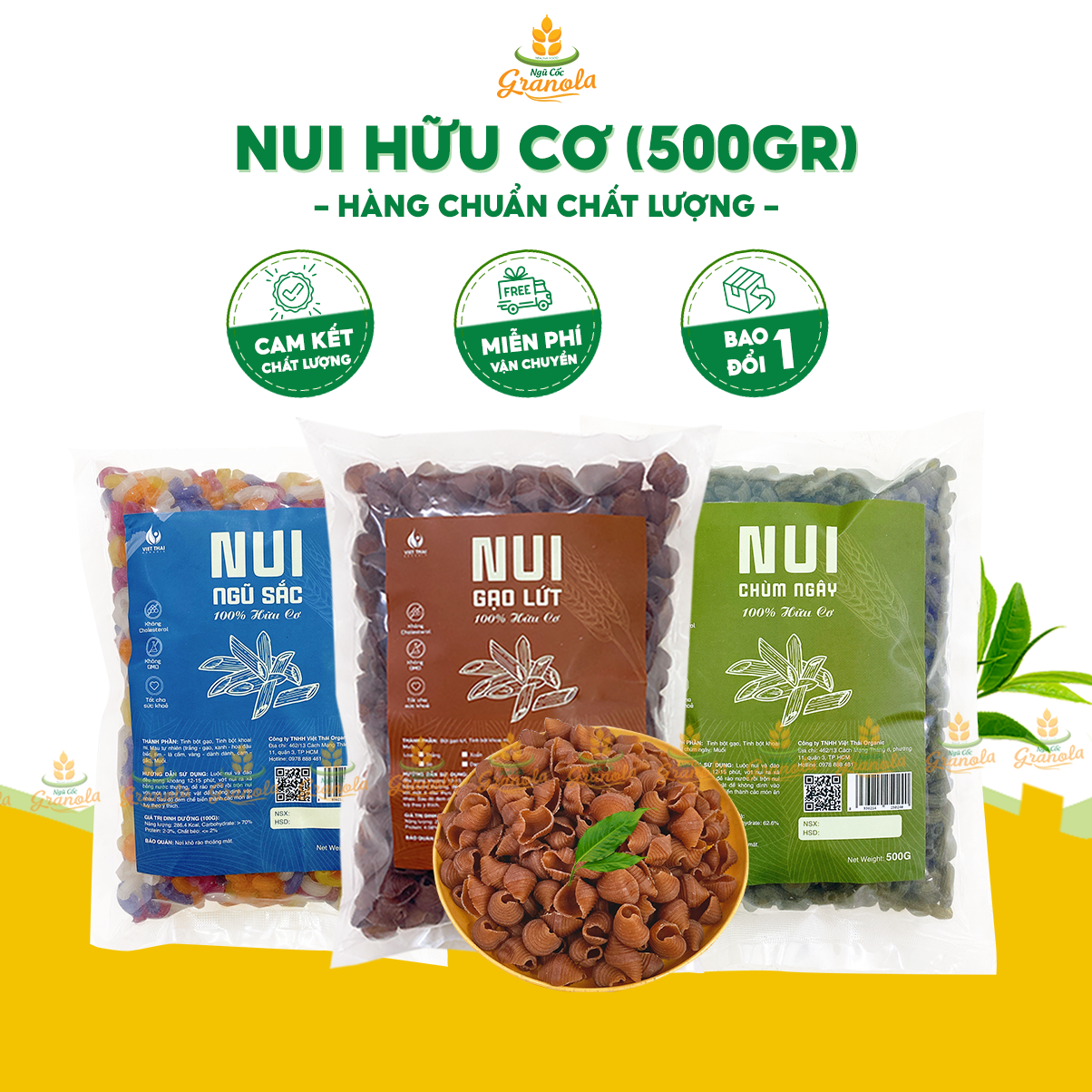 Nui gạo lứt, nui ngũ sắc, nui chùm ngây 100% hữu cơ ăn kiêng eat clean thực dưỡng siêu ngon hạt ngon