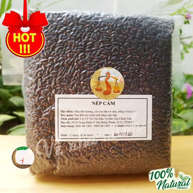 GẠO NẾP CẨM HỮU CƠ TRỒNG TỰ NHIÊN 1KG dùng trong ăn dưỡng sinh, thực dưỡng, eatclean, ăn chay, ăn kiêng giảm cân