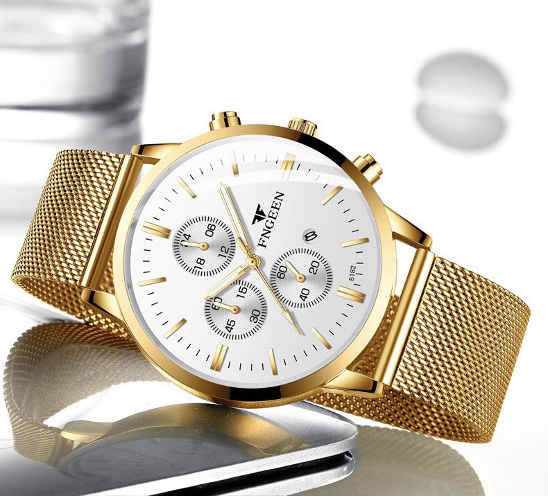 [HOT TREND] Đồng hồ nam FNGEEN dây thép lưới có lịch ngày size 40mm