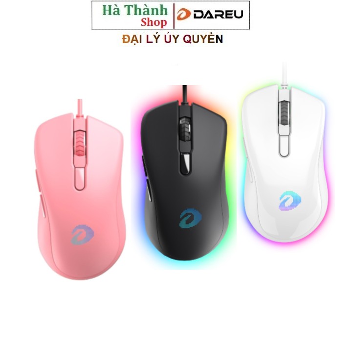 Chuột game dareu em908 led rgb đen / hồng / trắng dpi:6400