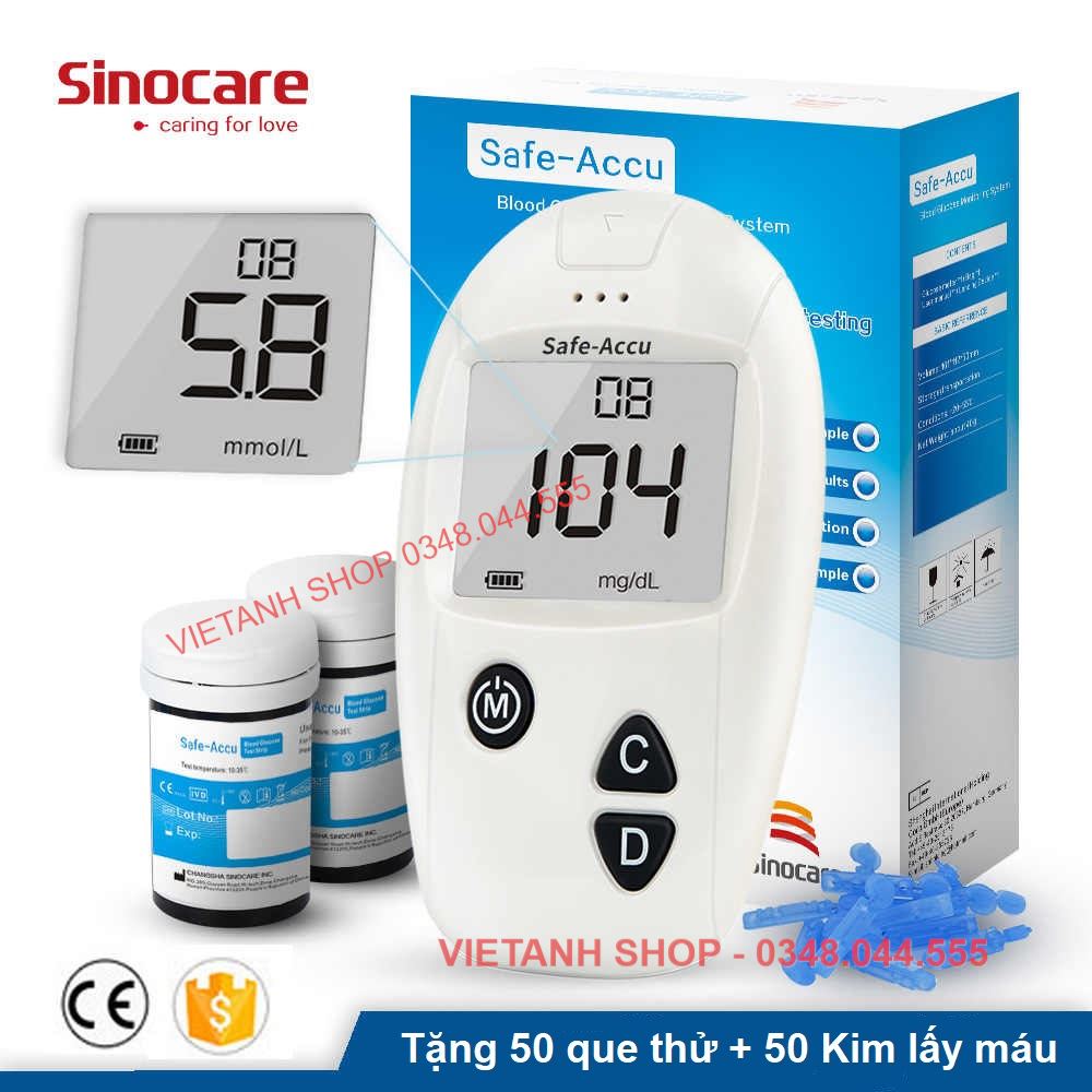 Bộ máy đo đường huyết Sinocare tặng 50 que thử và 50 kim chích máu