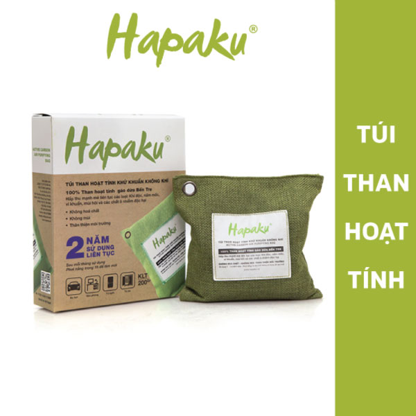 Túi than hoạt tính khử khuẩn không khí 200g, túi lọc không khí, vi khuẩn, bụi mịn, than hoạt tính gáo dừa bến tre chất lượng cao - hapaku việt nam