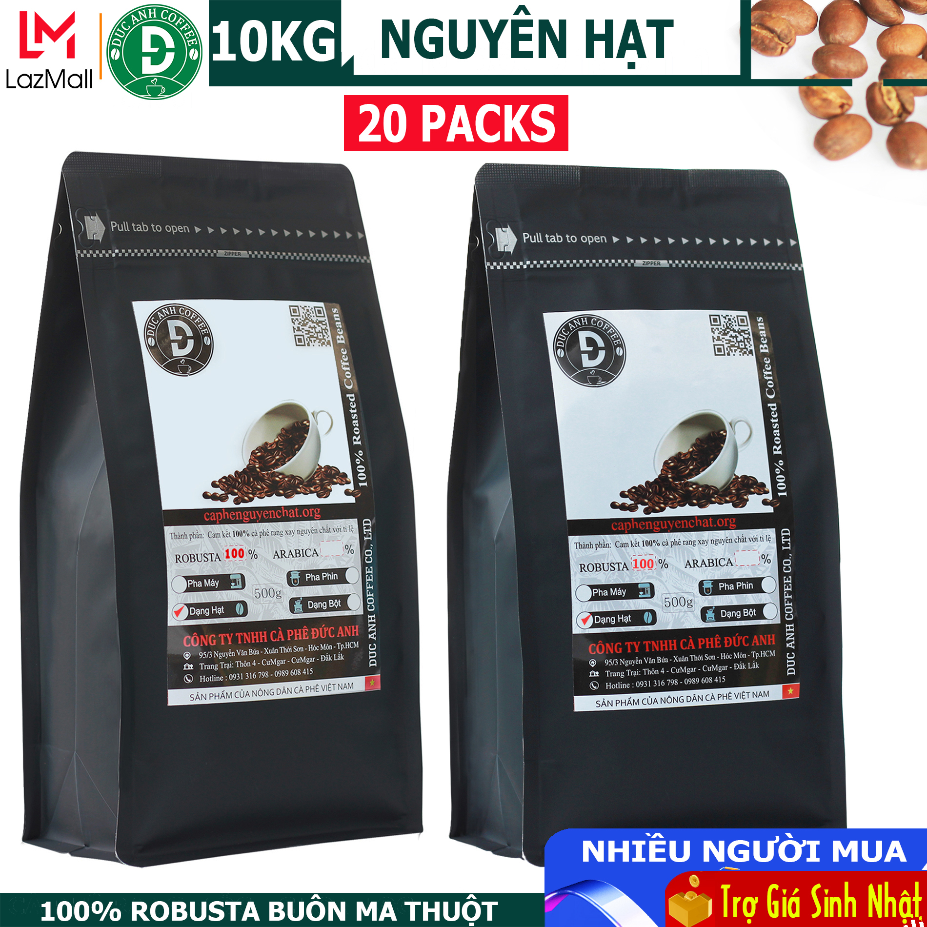 [Giá sỉ] 10kg cà-phê-rang-mộc-nguyên-chất-100%-Robusta - dạng nguyên hạt - đậm vị, đắng, mạnh, hậu ngọt - bán trực tiếp từ nhà sản xuất - DUC ANH COFFEE - Cafe Đức Anh - Whole Beans Coffee - cà phê nguyên hạt - cafe hạt rang mộc