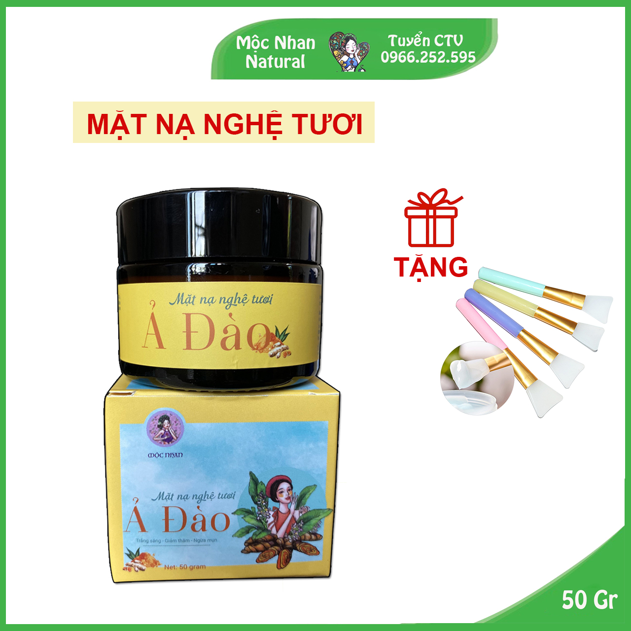 Mặt nạ nghệ tươi 50Gr Mộc Nhan Natural, hết mụn, mờ thâm, tái tạo da, dưỡng ẩm, dưỡng trắng