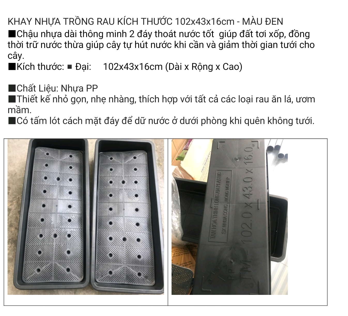 Bộ 04 KHAY NHỰA TRỒNG RAU cỡ Đại KT:102x43x16cm - MÀU ĐEN