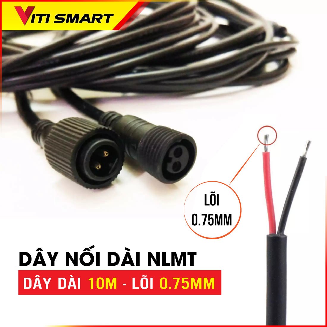 Dây điện nối dài đèn năng lượng mặt trời dài 5m giắc 2 chấu, lõi 0.75mm và 0.5 mm