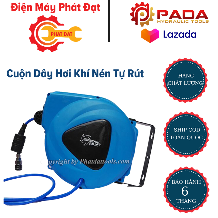 Cuộn dây hơi khí nén tự rút đài loan cao cấp kích thước 5mm 8mm 9m