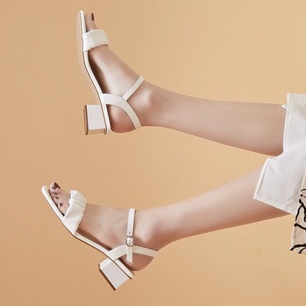 Giày Sandal Cao Gót 5p Phối Xếp Ly Xinh Xắn Mã LNS58