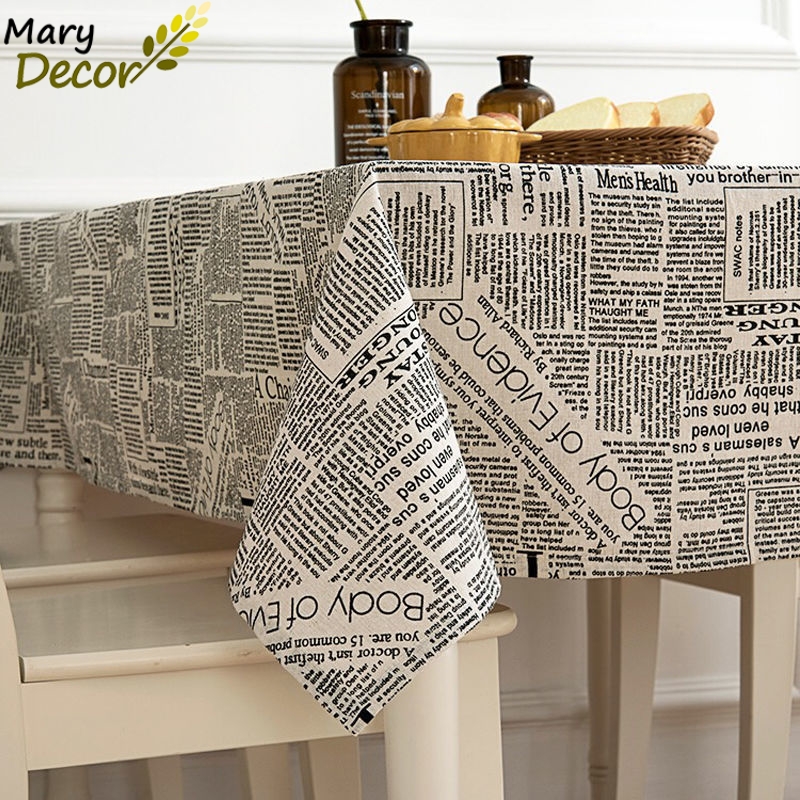Khăn trải bàn tròn, chữ nhật, oval vải bố linen trang trí nhà cửa giá tốt - họa tiết Báo chí -KB-D05