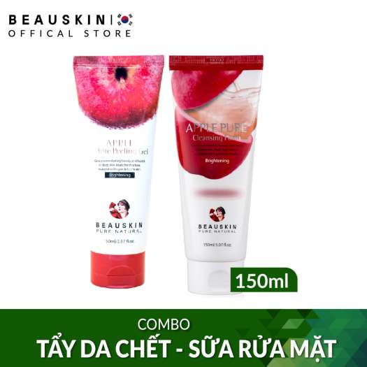 Combo sáng da sạch mụn và tái tạo phục hồi da gồm Tẩy da chết Beauskin Apple White Peeling Gel và Mặt nạ Centella Cica - Hàn Quốc Chính Hãng
