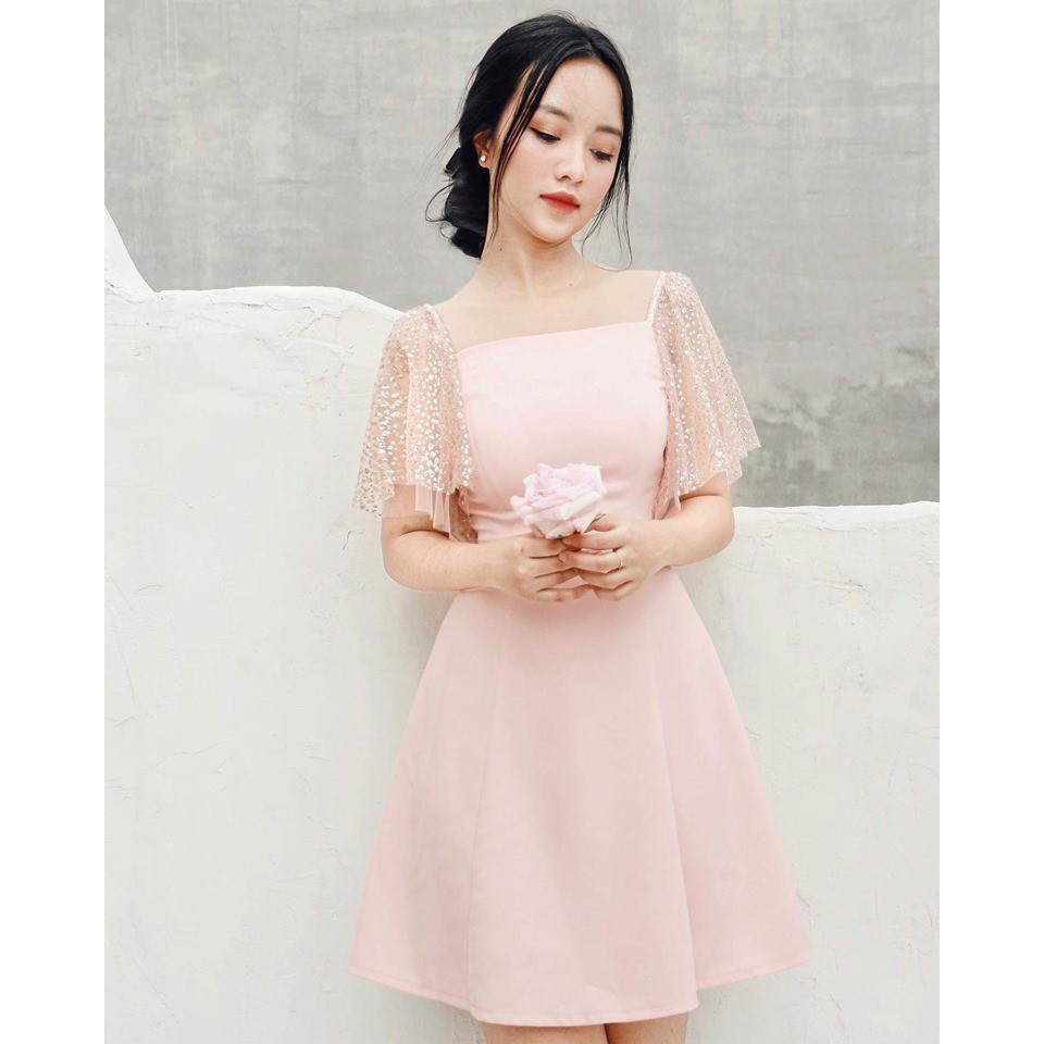 Đầm dự tiệc cổ vuông tay kim tuyến siêu xinh