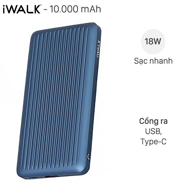 Pin sạc dự phòng polymer 10.000 mah type c pd qc3.0 iwalk ubc10000ps