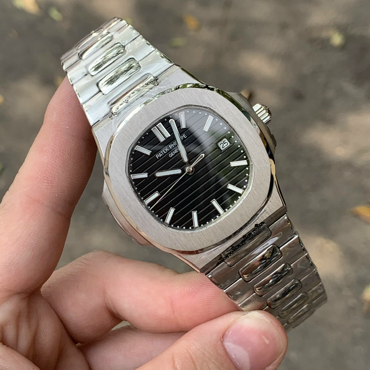 ĐỒNG HỒ PATEK PHILIPPE NAM NAUTILUS AUTOMATIC MẶT ĐEN DÂY KIM LOẠI + THẺ BẢO HÀNH 18 THÁNG