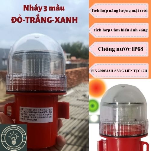 (Flash Sale ) Đèn cảnh báo chớp nháy 3 màu tích hợp năng lượng mặt trời chuyên tàu biển và công trình