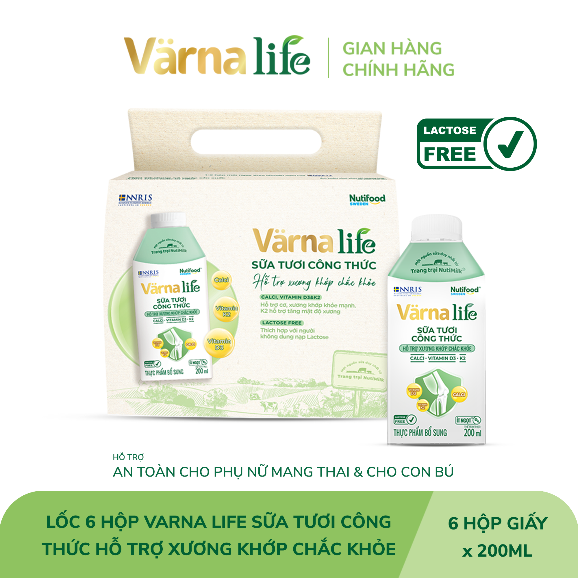 [GIFT DATE T1/2026] Lốc 6 hộp Varna Life sữa tươi công thức hỗ trợ xương khớp chắc khỏe (Xanh) (6 hộp giấy x 200ml)