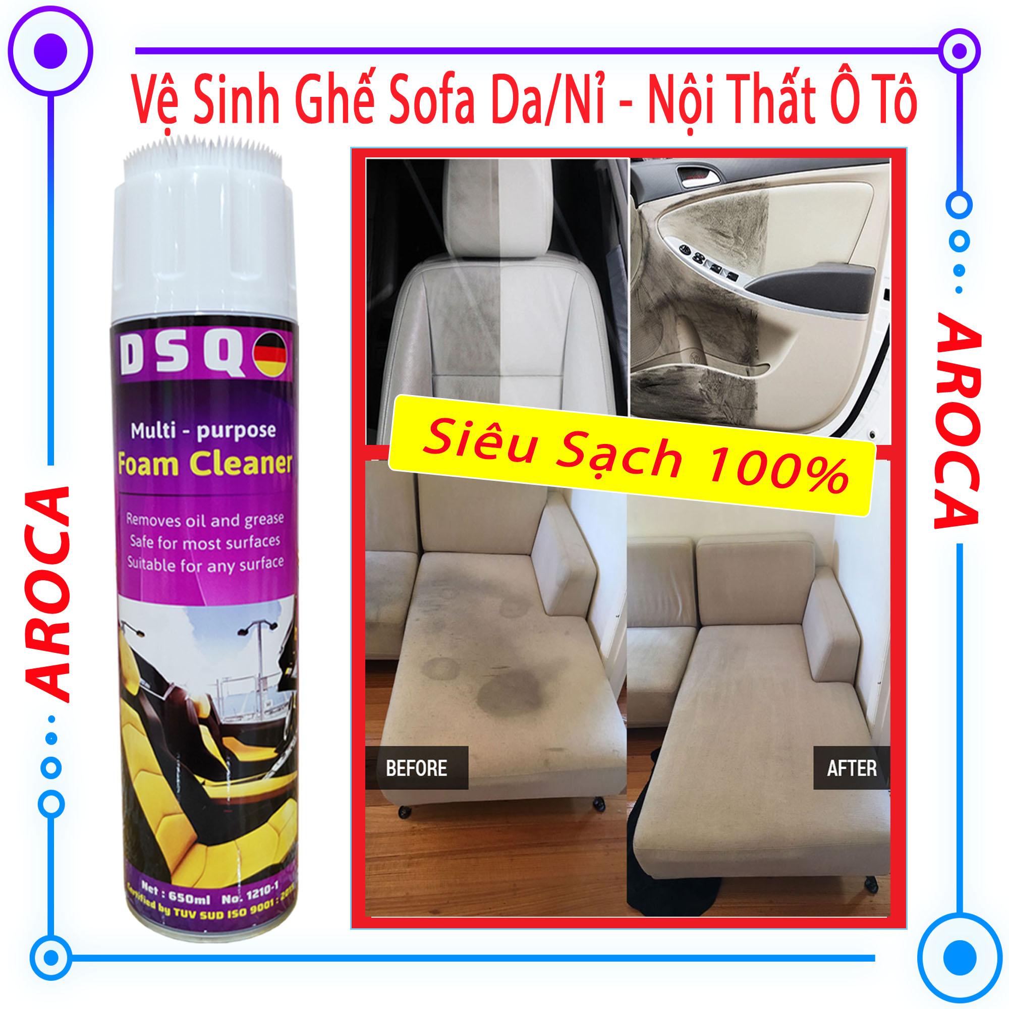 [Sạch Bóng ] Vệ sinh nội thất ô tô - Làm sạch ghế Sofa da, ghế Nỉ, ghế Vải - Dung Dịch Làm Sạch Ghế da Foam Cleaner Chính Hãng DSQ