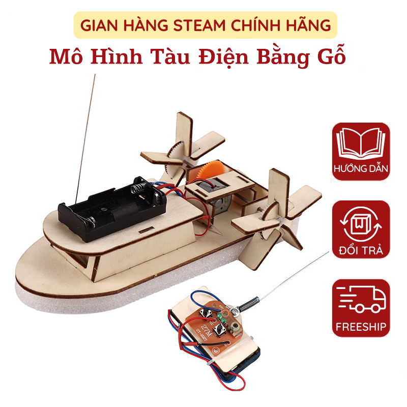 Đồ chơi DYI mô hình thuyền gỗ có 2 mái chèo chạy 2 pin AA đồ chơi lắp ghép cho trẻ em Phát Triển Trí Tuệ Theo Phương Pháp Giáo Dục STEM Cho Bé