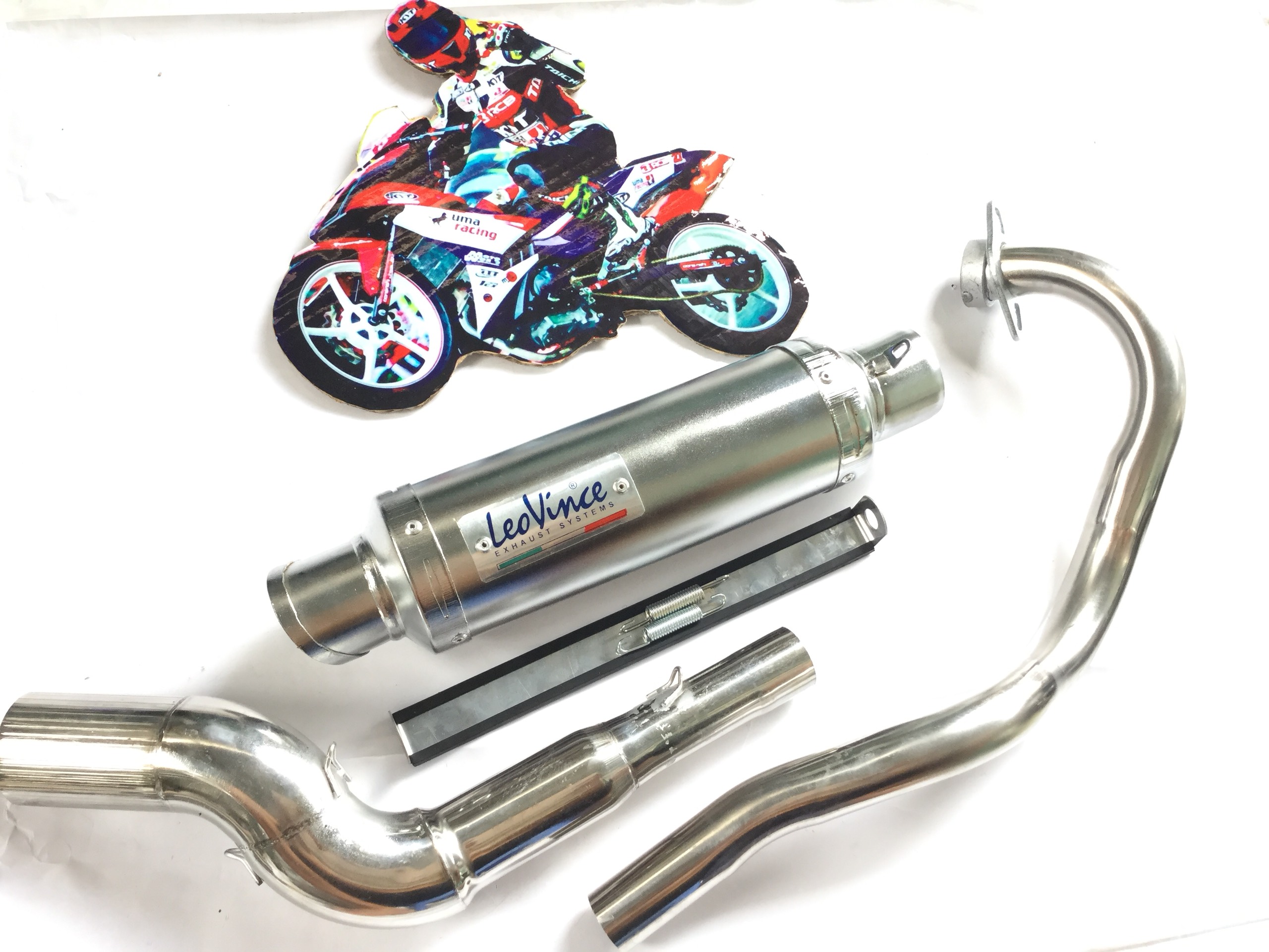 Pô leovince trắng - cổ 2 khúc cong inox exciter 150 ...........