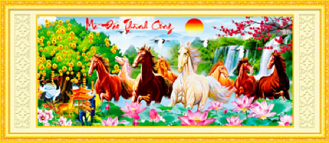 Tranh đính đá 8 con ngựa Mã Đáo Thành Công  ABC LV107 - Chưa gắn