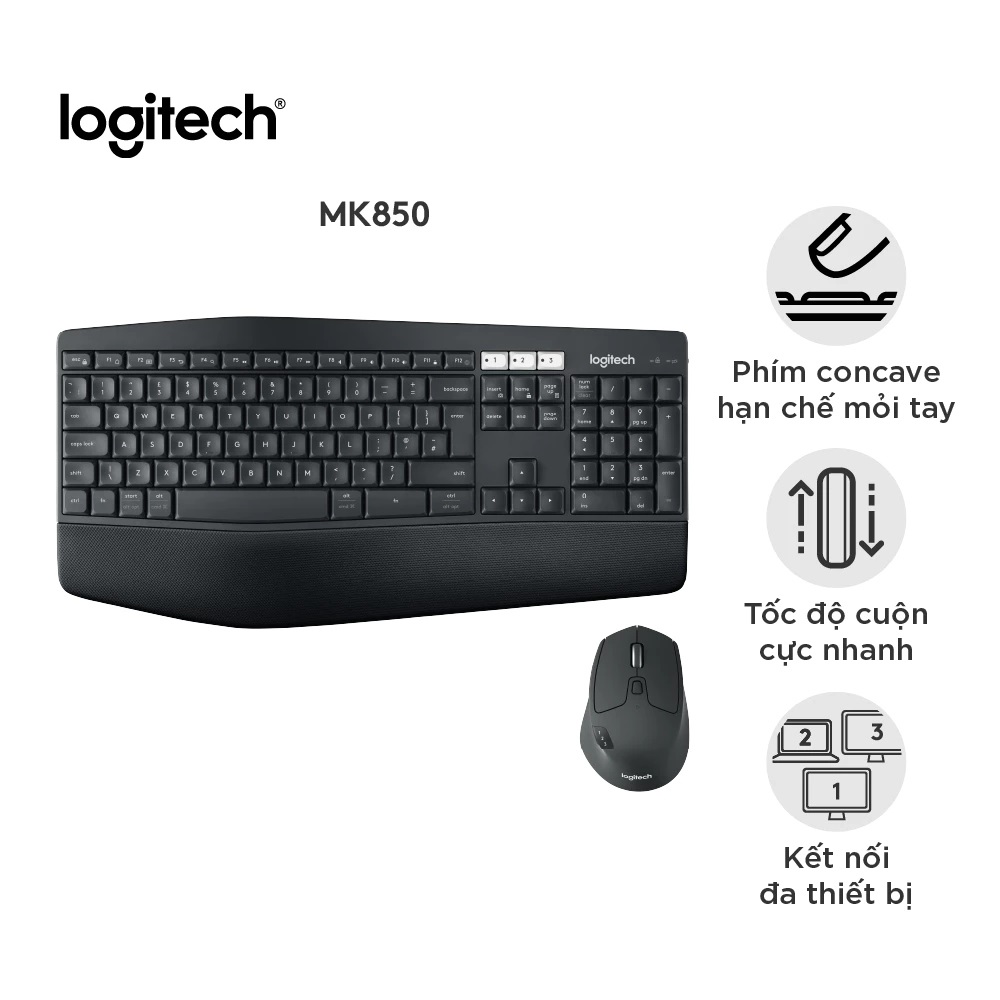 Bộ bàn phím và chuột không dây Bluetooth đa thiết bị Logitech MK850 - Công nghệ Logitech Flow
