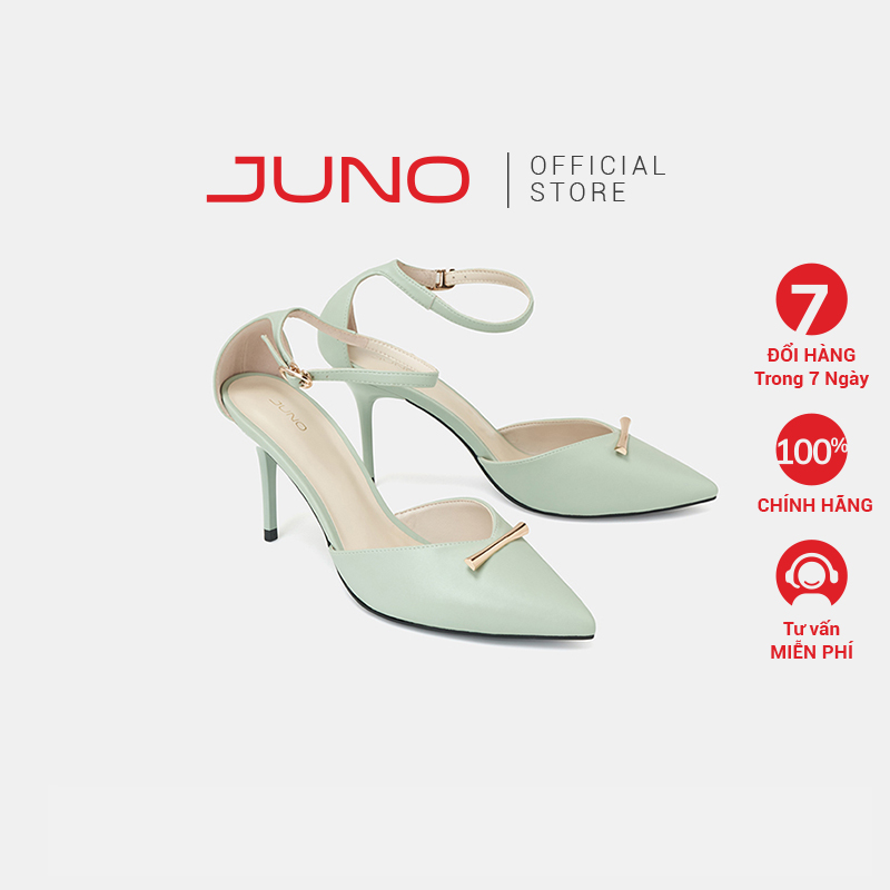 Giày cao gót 9cm thời trang juno mũi nhọn đính khóa trang trí cg09158