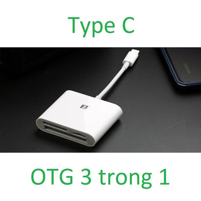 Đầu đọc thẻ 3 trong 1 cho điện thoại Android OTG Type-C hàng chuẩn kết nối ổn định