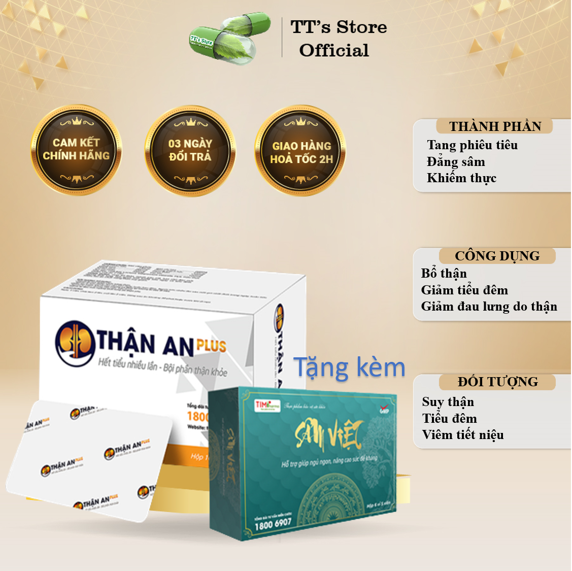 Thận an Plus (Hộp 120 viên) (Tặng kèm hộp Sâm Việt giúp ngủ ngon, tăng đề kháng)