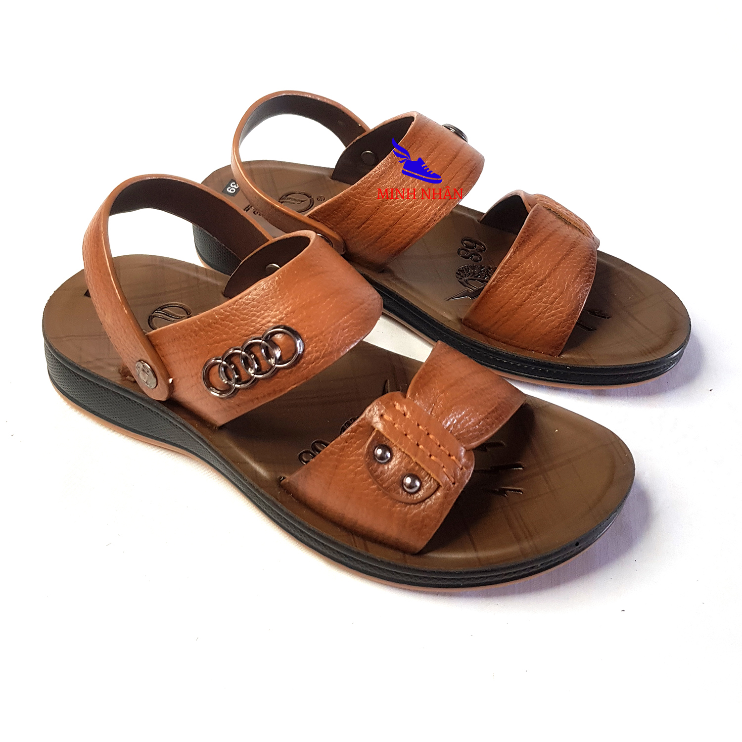 Dép da nam Q-7 tăng chiều cao 4cm Xăng đan Sandal nam da bò xịn quai ngang quai hậu cao cấp xuất khẩu thời trang đẹp giá rẻ màu nâu