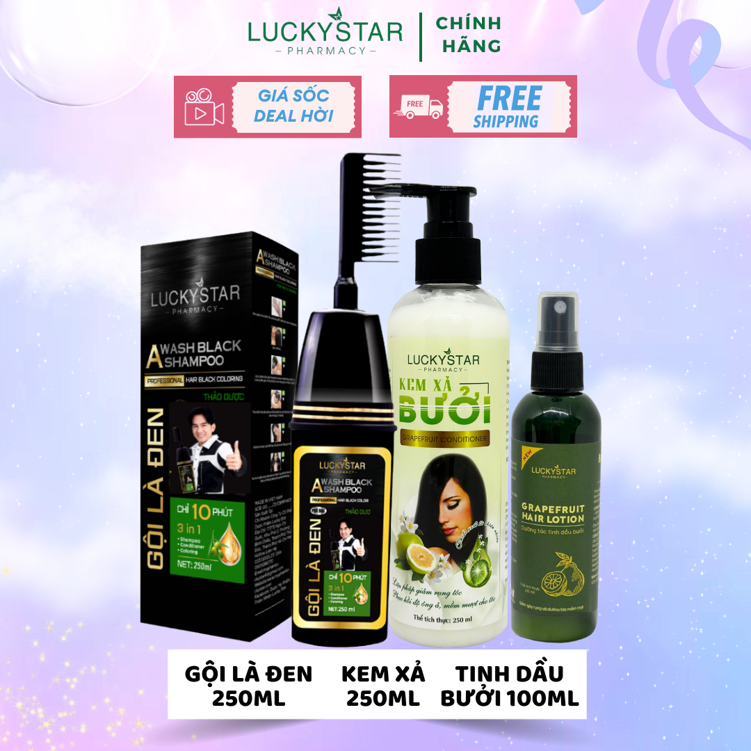 Combo gội phủ bạc, kem xả bưởi 250ml & tinh dầu bưởi 100ml