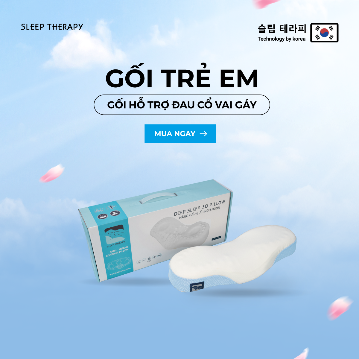 Gối ngủ ngon giảm đau vai gáy cổ cho trẻ em - Sleep Therapy - Memory Foam