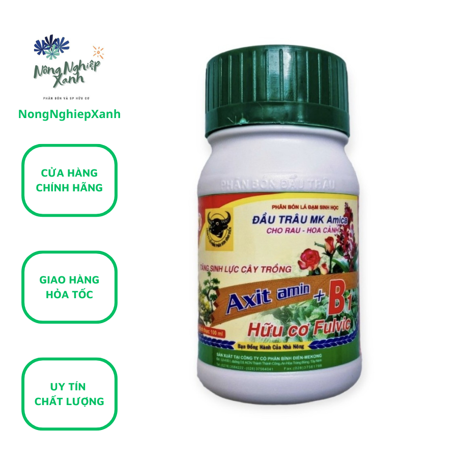 Phân bón Lá Đạm Sinh Học Đầu Trâu MK Amica Bổ Sung Vitamin B1 Tăng Sức Đề Kháng Cây Trồng Chuyên Rau và Cây Cảnh - Lọ 100ml