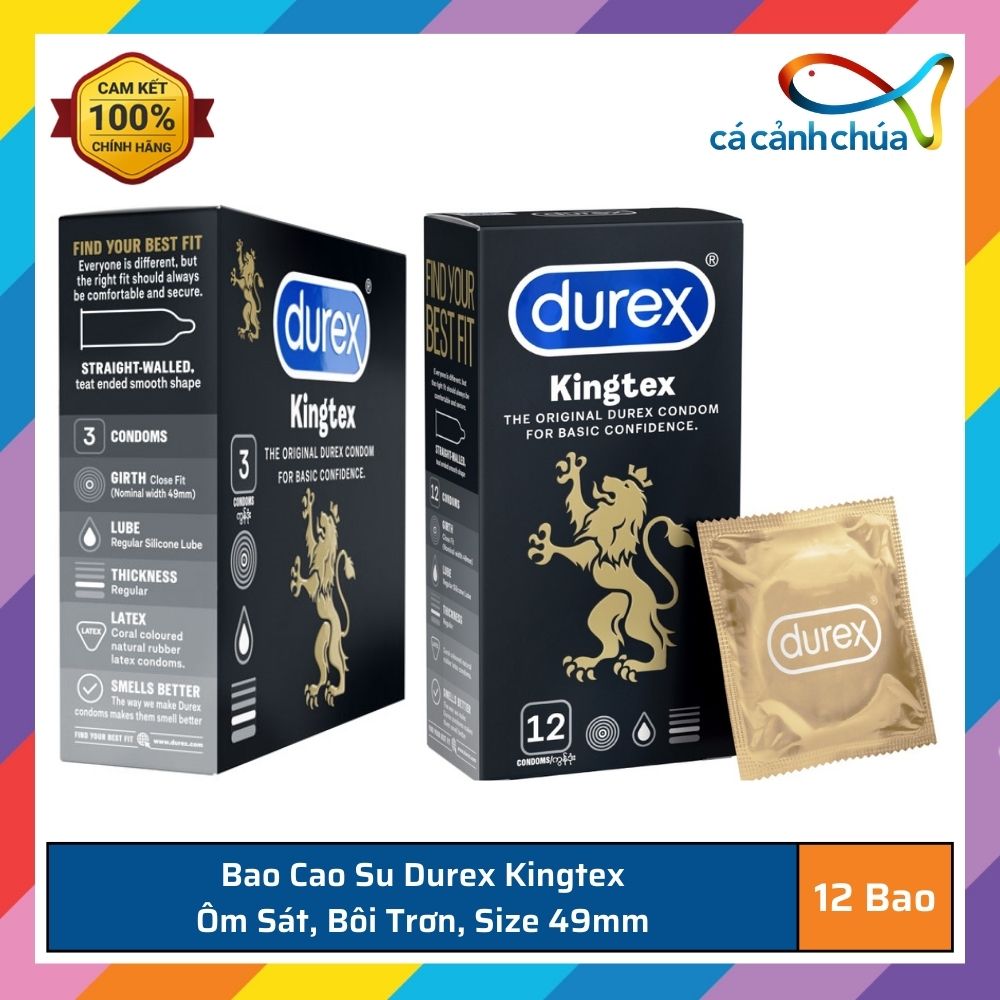 Bao cao su Durex Kingtex ôm sát, bôi trơn, size 49mm, hộp 12 bao