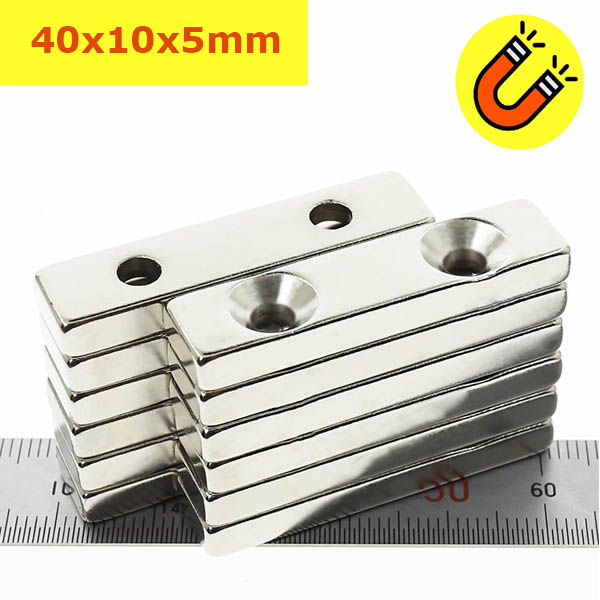Nam châm vĩnh cửu 40x10x5mm có 2 lỗ bắt vít