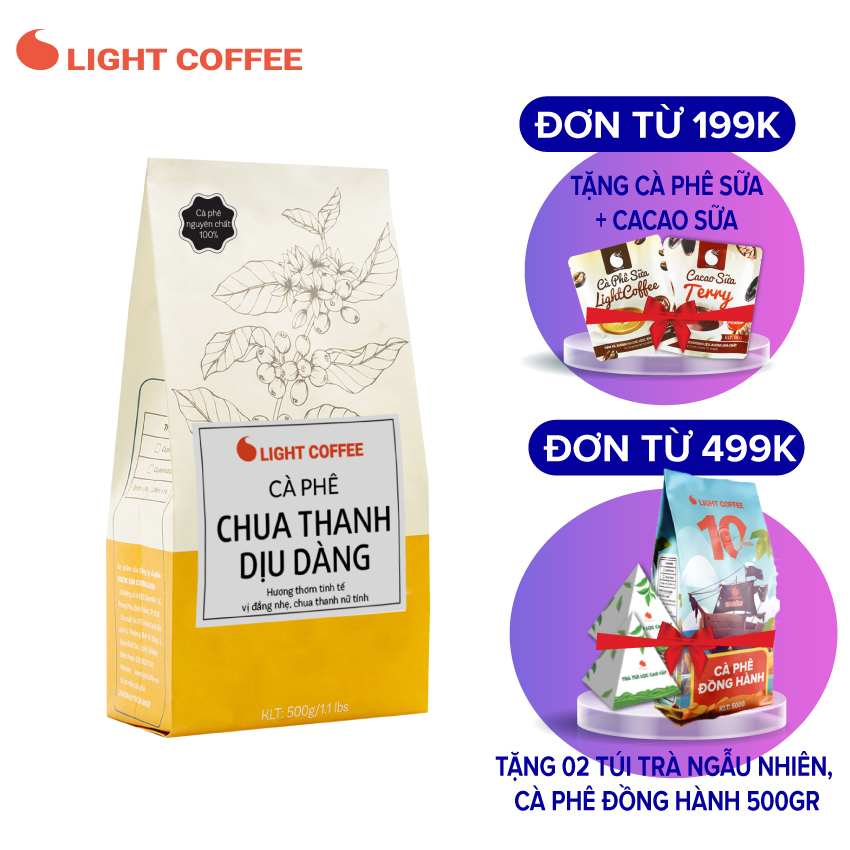 Cà phê hạt nguyên chất 100% Chua thanh dịu dang Light Coffee - gói 500gr