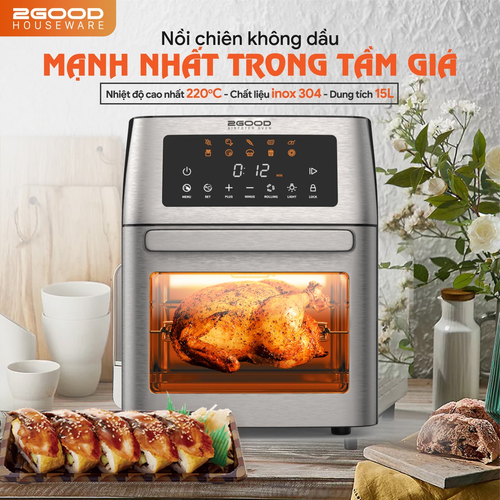 Nồi chiên không dầu điện tử 2Good Vortex S18 Chính hãng - 15 lít - 10 chức năng