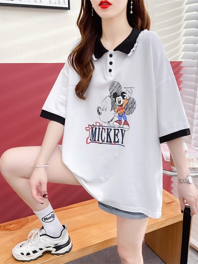 Maternity t-shirt women's summer Korean style loose fashion printed mid-length POLO collar short-sleeved maternity summer top