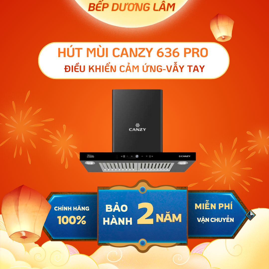 Hút mùi CANZY 636PRO | Hút mùi cảm biến vẫy tay | Công suất hút 1400m3/h | Bảo hành 2 năm