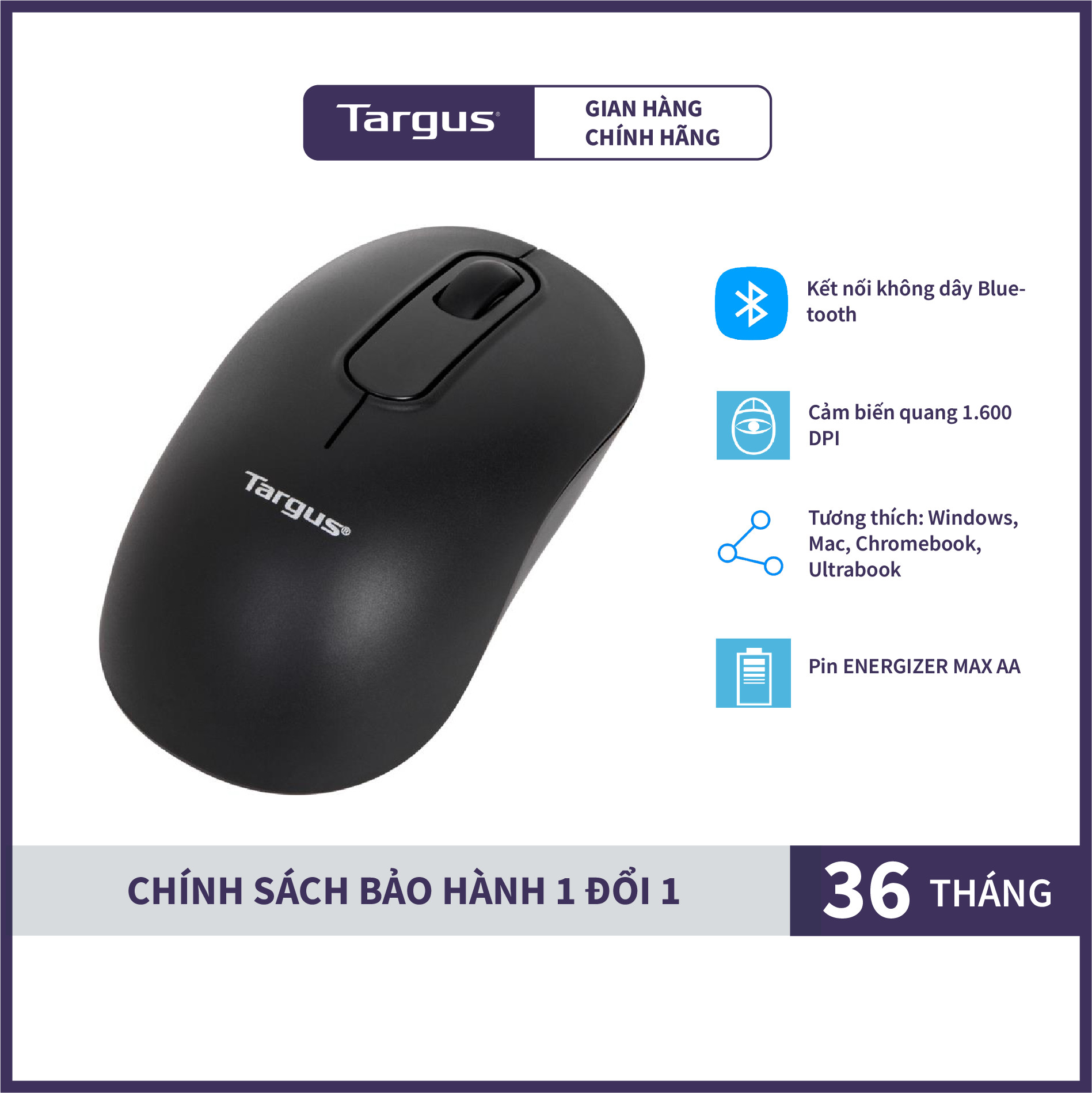 Chuột Không Dây TARGUS AMB580 1600 DPI Bluetooth Mouse - Hàng Chính Hãng
