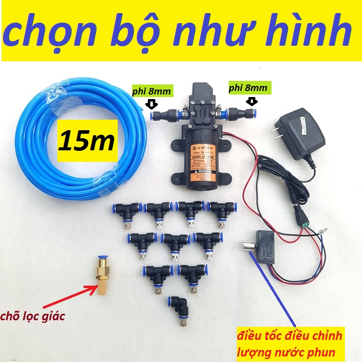Bộ phun sương làm mát 10 Béc, bơm tăng áp mini - máy bơm nước, bơm phun sương 12v làm mát không khí