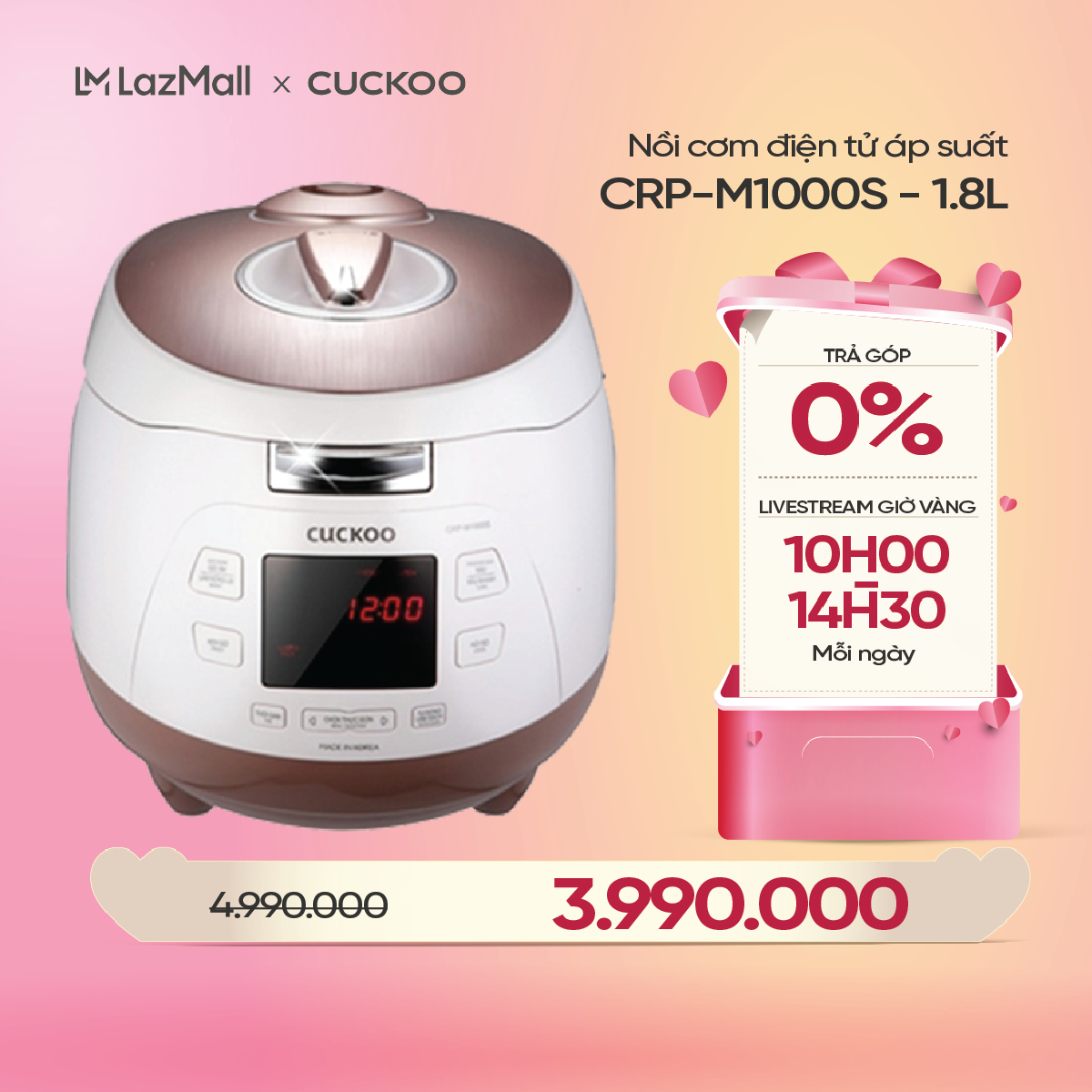 Nồi cơm điện tử áp suất Cuckoo 1.8 lít CRP-M1000S bản tiếng Anh - xuất xứ Hàn Quốc - Hàng chính hãng Cuckoo Việt Nam