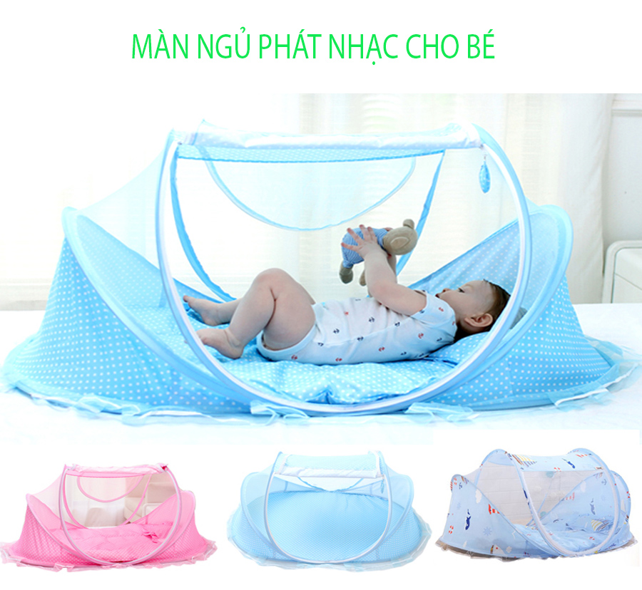 [HCM]Nệm có mùng happy baby - Mùng chụp tự bung cao cấp xếp gọn tiện dụng - Màn phát nhạc cho bé - màn chống muỗi an toàn cho bé cao cấp.