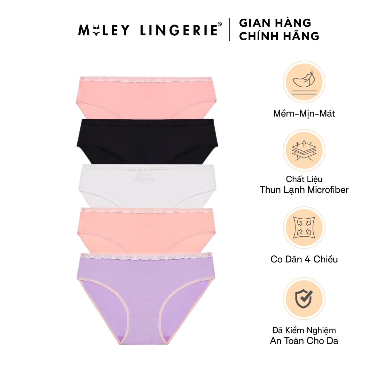 Combo 5 quần lót nữ thun lạnh hoa văn lưng ren lớn co giãn 4 chiều miley lingerie