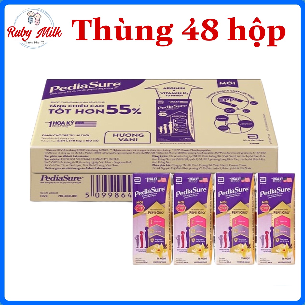 Thùng 48 hộp Pediasure pha sẵn hương vani 110ml/180ml
