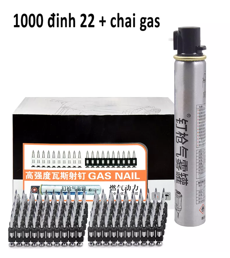 Đinh bê tông + chai khí 165mm dùng cho máy bắn đinh bê tông dùng gas 19mm 22mm 25mm 27mm 32mm 38mm